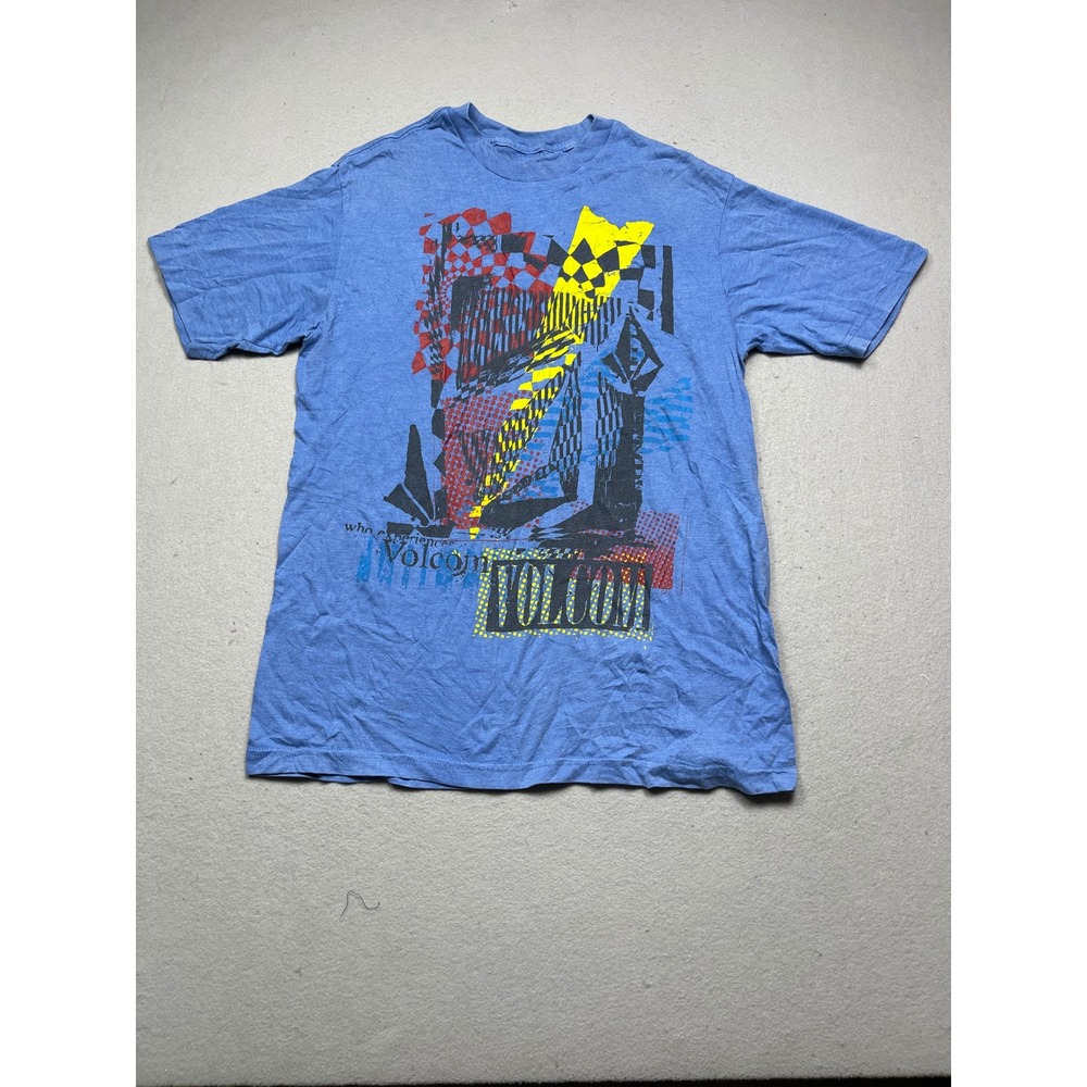 Volcom T Shirt Cotton Polyester Blue Graphic Print Large Mens